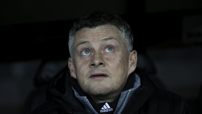 Manchester Uniteds manager Ole Gunnar Solskjaer sits on the bench prior an Europa League round of 32 first leg soccer match between Brugge and Manchester United at the Jan Breydel stadium in Bruges, Belgium, Thursday, Feb. 20, 2020. (AP Photo/Francisco Seco)