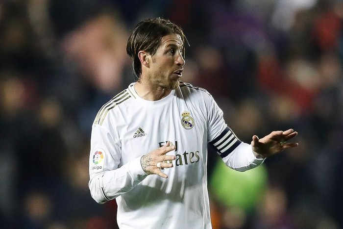 VALENCIA, SPAIN - FEBRUARY 22: Sergio Ramos of Real Madrid gestures after the Liga match between Levante UD and Real Madrid CF at Ciutat de Valencia on February 22, 2020 in Valencia, Spain. (Photo by Eric Alonso/Getty Images)