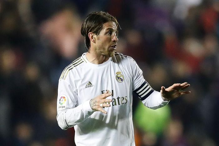 Sergio Ramos VALENCIA, SPAIN - FEBRUARY 22: Sergio Ramos of Real Madrid gestures after the Liga match between Levante UD and Real Madrid CF at Ciutat de Valencia on February 22, 2020 in Valencia, Spain. (Photo by Eric Alonso/Getty Images)
