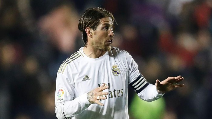 VALENCIA, SPAIN - FEBRUARY 22: Sergio Ramos of Real Madrid gestures after the Liga match between Levante UD and Real Madrid CF at Ciutat de Valencia on February 22, 2020 in Valencia, Spain. (Photo by Eric Alonso/Getty Images)