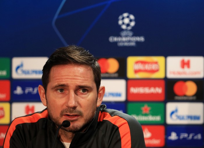 LONDON, ENGLAND - FEBRUARY 24: Frank Lampard, Manager of Chelsea speaks to the media during a Chelsea FC Press Conference ahead of their Champions League round of 16 match against FC Bayern Munich at Stamford Bridge on February 24, 2020 in London, England. (Photo by Andrew Redington/Getty Images)