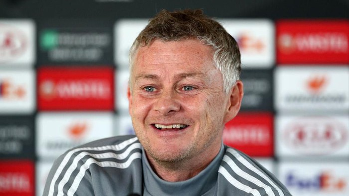 MANCHESTER, ENGLAND - FEBRUARY 26: Ole Gunnar Solskjaer, Manager of Manchester United reacts during a press conference ahead of their UEFA Europa League round of 32 second leg match against Club Brugge at Aon Training Complex on February 26, 2020 in Manchester, United Kingdom. (Photo by Jan Kruger/Getty Images)