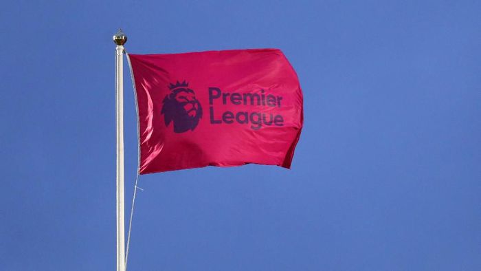 Logo Premier League NORWICH, ENGLAND - FEBRUARY 15: The Premier League logo on a flag during the Premier League match between Norwich City and Liverpool FC at Carrow Road on February 15, 2020 in Norwich, United Kingdom. (Photo by Catherine Ivill/Getty Images)