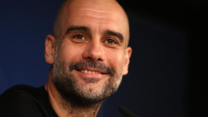 Guardiola MADRID, SPAIN - FEBRUARY 25: Pep Guardiola, Manager of Manchester City reacts during a press conference ahead of their UEFA Champions League round of 16 first leg match against Real Madrid at Estadio Santiago Bernabeu on February 25, 2020 in Madrid, Spain. (Photo by Angel Martinez/Getty Images)