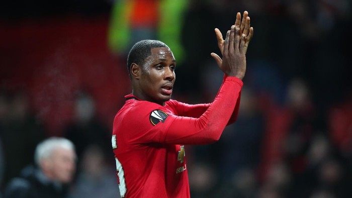 MANCHESTER, ENGLAND - FEBRUARY 27: Odion Ighalo of Manchester United applaud fans following his sides victory in the UEFA Europa League round of 32 second leg match between Manchester United and Club Brugge at Old Trafford on February 27, 2020 in Manchester, United Kingdom. (Photo by Clive Brunskill/Getty Images)