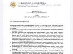 UGM Juga Minta Sivitas dari Negara Terdampak Corona Batasi Interaksi