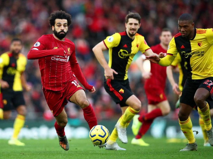 LIVERPOOL, ENGLAND - DECEMBER 14: Mohamed Salah of Liverpool in action during the Premier League match between Liverpool FC and Watford FC at Anfield on December 14, 2019 in Liverpool, United Kingdom. (Photo by Clive Brunskill/Getty Images)