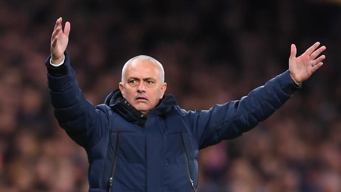 LONDON, ENGLAND - FEBRUARY 19: Jose Mourinho, Manager of Tottenham Hotspur  during the UEFA Champions League round of 16 first leg match between Tottenham Hotspur and RB Leipzig at Tottenham Hotspur Stadium on February 19, 2020 in London, United Kingdom. (Photo by Laurence Griffiths/Getty Images)