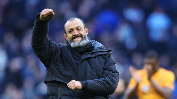 LONDON, ENGLAND - MARCH 01: Nuno Espirito Santo, Manager of Wolverhampton Wanderers celebrates following the Premier League match between Tottenham Hotspur and Wolverhampton Wanderers at Tottenham Hotspur Stadium on March 01, 2020 in London, United Kingdom. (Photo by Richard Heathcote/Getty Images)