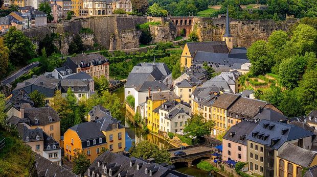 Luxembourg city, the capital of Grand Duchy of Luxembourg, view of the Old Town and Grund