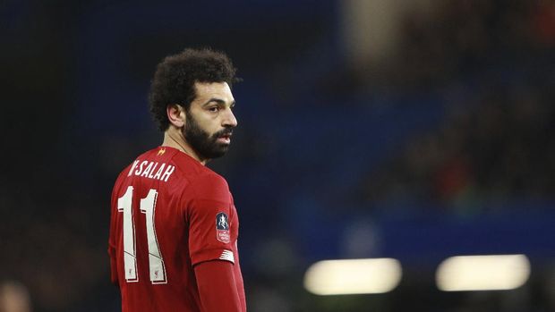 Chelsea vs Liverpool Liverpool's Mohamed Salah reacts during the English FA Cup fifth round soccer match between Chelsea and Liverpool at Stamford Bridge stadium in London Tuesday, March 3, 2020. (AP Photo/Ian Walton)