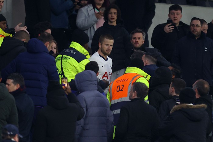 LONDON, ENGLAND - MARCH 04: Eric Dier of Tottenham Hotspur is seen speaking to Tottenham Hotspur fans in the stands following his teams defeat in the FA Cup Fifth Round match between Tottenham Hotspur and Norwich City at Tottenham Hotspur Stadium on March 04, 2020 in London, England. (Photo by Julian Finney/Getty Images)