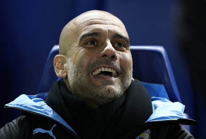SHEFFIELD, ENGLAND - MARCH 04: Pep Guardiola, Manager of Manchester City reacts prior to the FA Cup Fifth Round match between Sheffield Wednesday and Manchester City at Hillsborough on March 04, 2020 in Sheffield, England. (Photo by Alex Livesey/Getty Images)