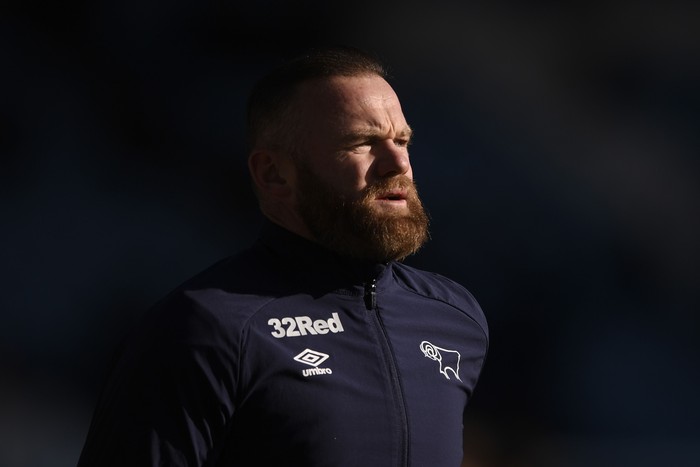SHEFFIELD, ENGLAND - FEBRUARY 29: Wayne Rooney of Derby County looks on during the warm up ahead of the Sky Bet Championship match between Sheffield Wednesday and Derby County at Hillsborough Stadium on February 29, 2020 in Sheffield, England. (Photo by George Wood/Getty Images)