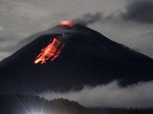 Lava Pijar Meluncur dari Gunung Semeru
