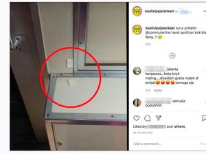 Duh! Sudah Dilem, Botol Hand Sanitizer di KRL Bogor Ini Tetap Hilang