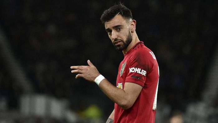 Bruno Fernandes Manchester Uniteds Bruno Fernandes reacts during the FA Cup fifth round soccer match between Derby County and Manchester United at Pride Park in Derby, England, Thursday, March 5, 2020. (AP Photo/Rui Vieira)