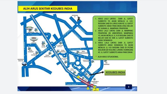 Skema pengalihan arus lalu lintas di sekitar Kedubes India