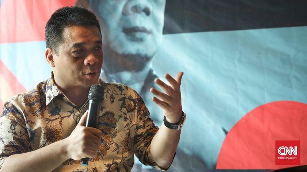 Calon Wakil Gubernur (Cawagub) DKI Jakarta dari Partai Gerindra, Ahmad Riza Patria saat debat Cawagub DKI Jakarta dengan tema Solusi Banjir Ala Wakil Gubernur di Jakarta, Jumat, 6 Maret 2020. CNNIndonesia/Safir Makki