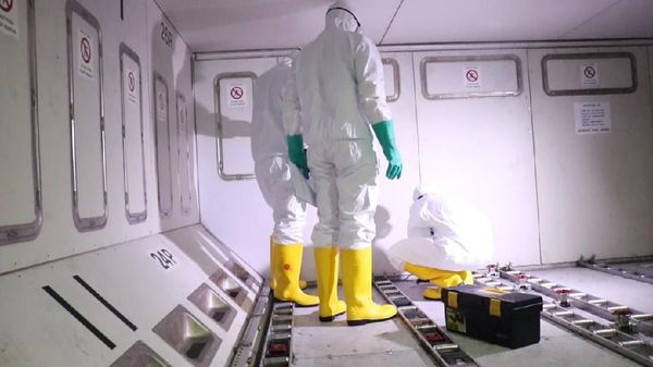 Potret Pesawat Lion Air Dibersihkan Lawan Corona