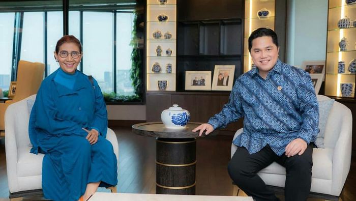 Menteri BUMN Erick Thohir bertemu Susi Pudjiastuti