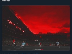Kota Manchester memerah sampai ke langit, semerah warna kebanggaan The Red Devils, usai kemenangan atas The Citizens. (Foto: internet/Twitter)