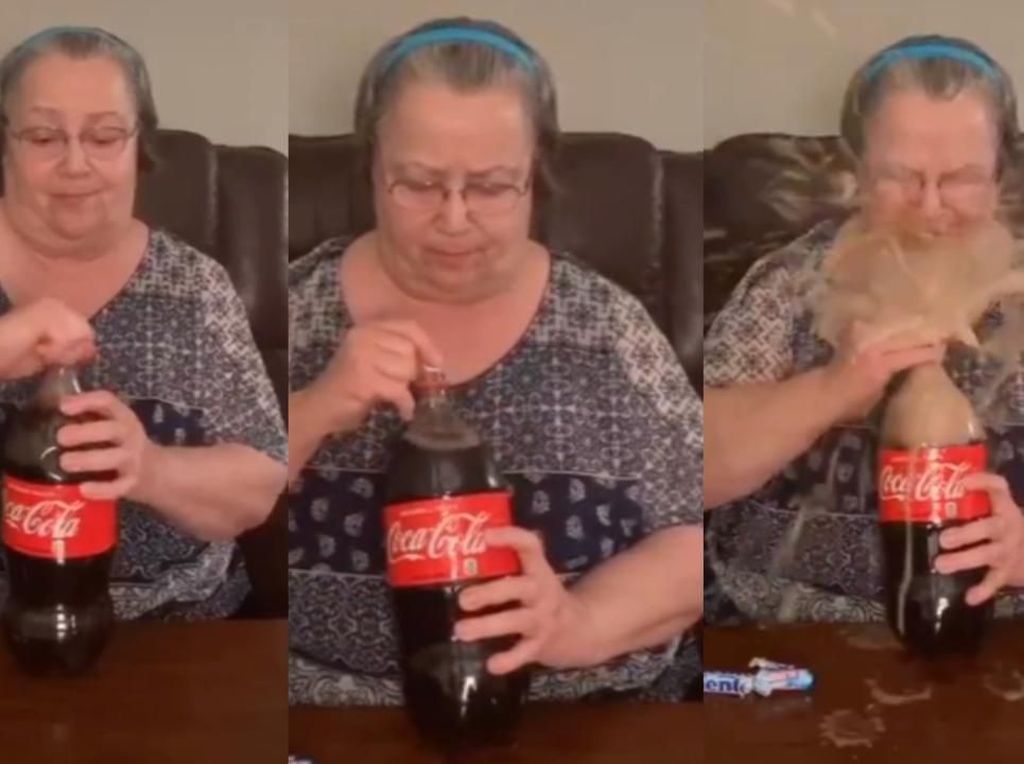Eksperimen Campur Minuman Soda dan Permen, Nenek Ini Kena Semburannya!