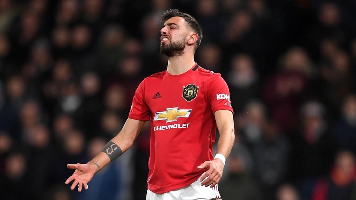 DERBY, ENGLAND - MARCH 05: Bruno Fernandes of Manchester United reacts during the FA Cup Fifth Round match between Derby County and Manchester United at Pride Park on March 05, 2020 in Derby, England. (Photo by Michael Regan/Getty Images)