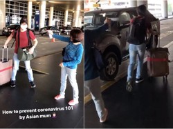 Ibu Semprot Anaknya Pakai Disinfektan saat Menyambutnya Pulang di Bandara