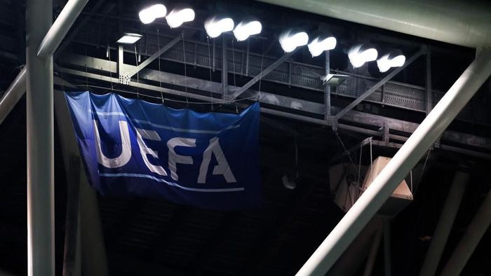 DUBLIN, IRELAND - MARCH 26: General view of UEFA flag during the 2020 UEFA European Championships group D qualifying match between Republic of Ireland and Georgia at Aviva Stadium on March 26, 2019 in Dublin, Ireland. (Photo by Catherine Ivill/Getty Images)