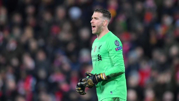 LIVERPOOL, ENGLAND - MARCH 11: Adrian of Liverpool reacts to conceding Atletico Madrids first goal during the UEFA Champions League round of 16 second leg match between Liverpool FC and Atletico Madrid at Anfield on March 11, 2020 in Liverpool, United Kingdom.  (Photo by Laurence Griffiths/Getty Images)