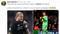 Dulu Liverpool punya kiper Karius, sekarang Adrian. Dua-duanya sama-sama doyan blunder, sih. (Foto: Twitter)