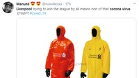 Penampakan jersey Liverpool kalau tetap ngotot bermain di tengah ancaman virus corona (Foto: Twitter)