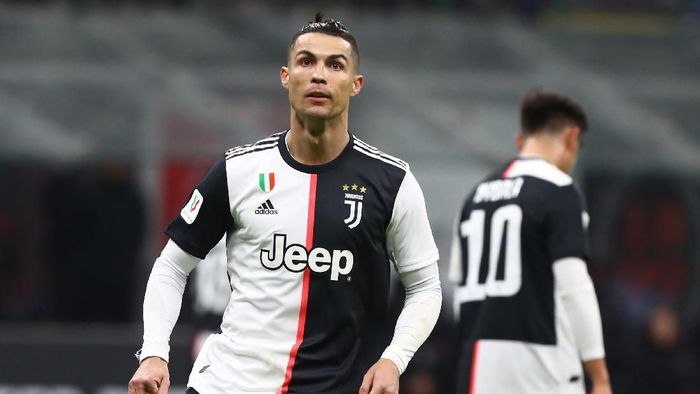Cristiano Ronaldo MILAN, ITALY - FEBRUARY 13: Cristiano Ronaldo of Juventus looks on during the Coppa Italia Semi Final match between AC Milan and Juventus at Stadio Giuseppe Meazza on February 13, 2020 in Milan, Italy. (Photo by Marco Luzzani/Getty Images)