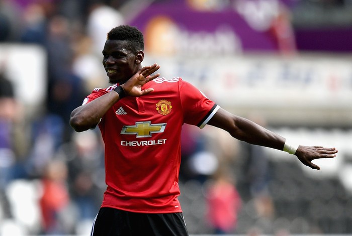 Paul Pogba SWANSEA, WALES - AUGUST 19: Paul Pogba of Mancheser United celebrates victory after the Premier League match between Swansea City and Manchester United at Liberty Stadium on August 19, 2017 in Swansea, Wales. (Photo by Dan Mullan/Getty Images)