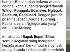 Beredar Hoaks 15 Warga Blitar Positif Corona