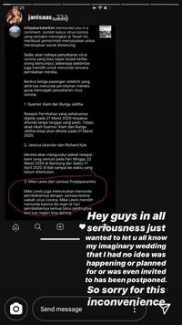 Insta Story Janisaa Pradja soal penundaan pernikahan