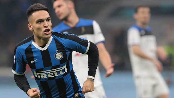 Lautaro Martinez MILAN, ITALY - JANUARY 11: Lautaro Martinez of FC Internazionale celebrates after scoring the opening goal during the Serie A match between FC Internazionale and Atalanta BC at Stadio Giuseppe Meazza on January 11, 2020 in Milan, Italy. (Photo by Emilio Andreoli/Getty Images)