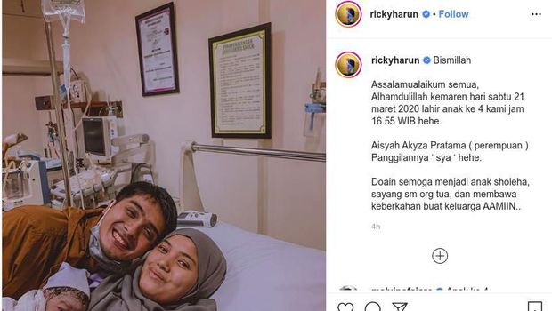 Istri Ricky  Harun  Melahirkan Anak Keempat Ini Arti Nama  