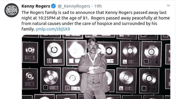 Unggahan di Twitter Kenny Rogers
