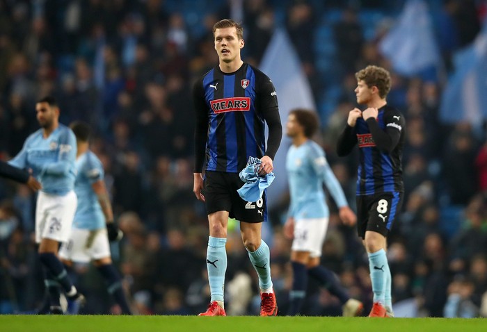 MANCHESTER, ENGLAND - JANUARY 06:  Sean Raggett of Rotherham United looks dejected in defeat after the FA Cup Third Round match between Manchester City and Rotherham United at the Etihad Stadium on January 6, 2019 in Manchester, United Kingdom.  (Photo by Clive Brunskill/Getty Images)