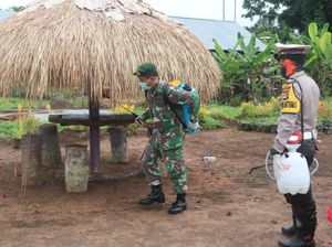 Penyemprotan Disinfektan di Perbatasan RI-PNG