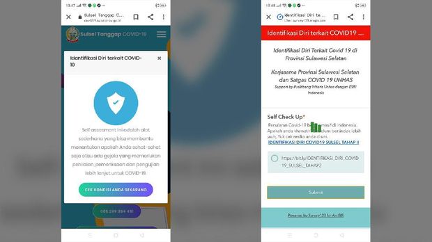 Website resmi informasi Covid-19 milik Pemprov Sulawesi Selatan.