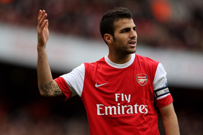 LONDON, ENGLAND - OCTOBER 30: Cesc Fabregas of Arsenal shows his frustration during the Barclays Premier League match between Arsenal and West Ham United at Emirates Stadium on October 30, 2010 in London, England.  (Photo by Clive Rose/Getty Images)
