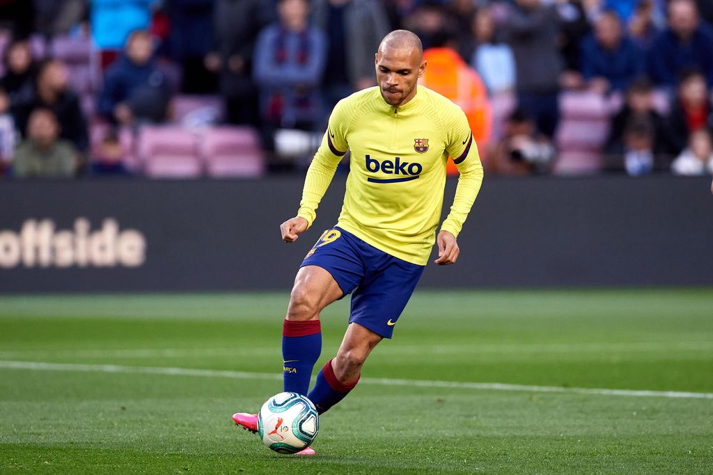 BARCELONA, SPAIN - MARCH 07: Martin Braithwaite of FC Barcelona warms up prior to the Liga match between FC Barcelona and Real Sociedad at Camp Nou on March 07, 2020 in Barcelona, Spain. (Photo by Alex Caparros/Getty Images)