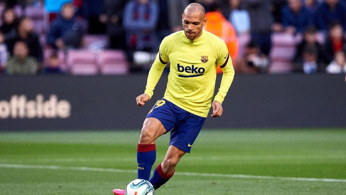 BARCELONA, SPAIN - MARCH 07: Martin Braithwaite of FC Barcelona warms up prior to the Liga match between FC Barcelona and Real Sociedad at Camp Nou on March 07, 2020 in Barcelona, Spain. (Photo by Alex Caparros/Getty Images)