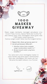 Cynthia Tan Bagikan 1.000 Masker