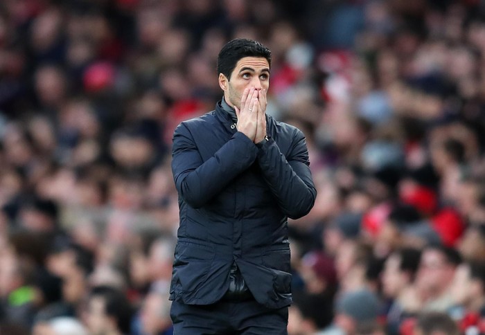 LONDON, ENGLAND - FEBRUARY 23: Mikel Arteta, Manager of Arsenal reacts during the Premier League match between Arsenal FC and Everton FC at Emirates Stadium on February 23, 2020 in London, United Kingdom. (Photo by Catherine Ivill/Getty Images)