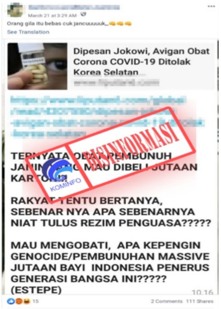 Benarkah Obat Avigan Pesanan Jokowi Pembunuh Janin? Ini Faktanya