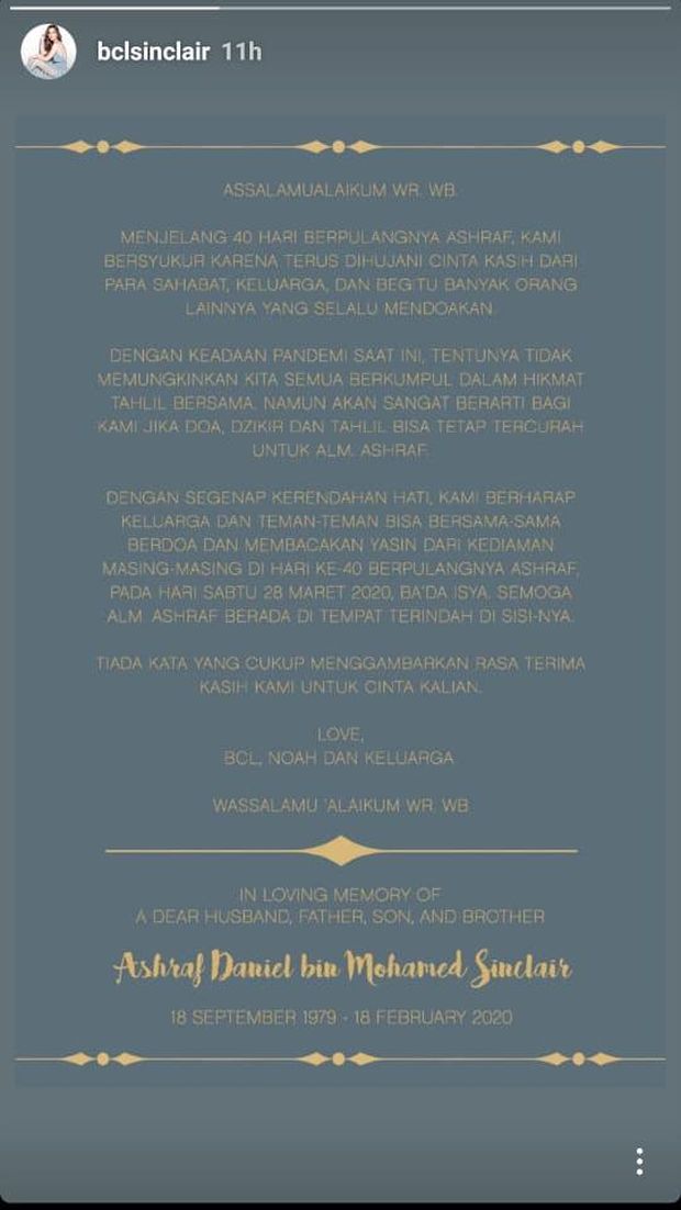 Pandemi Corona, BCL Batal Adakan Pengajian 40 Hari Meninggalnya Ashraf Sinclair